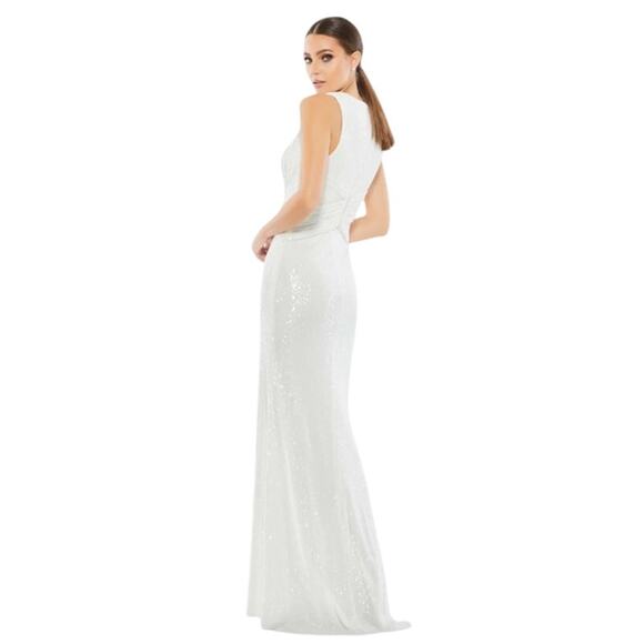 MAC DUGGAL Dress Size 12 Evening Gown Sequin White V Neck Wrap NEW - Picture 2 of 10